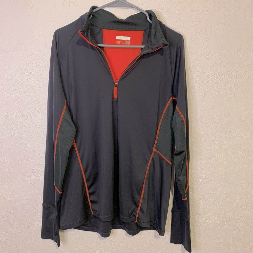 EUC MARMOT Long Sleeve Base Layer 1/4 Zip XL Thumbholes Gray & Orange